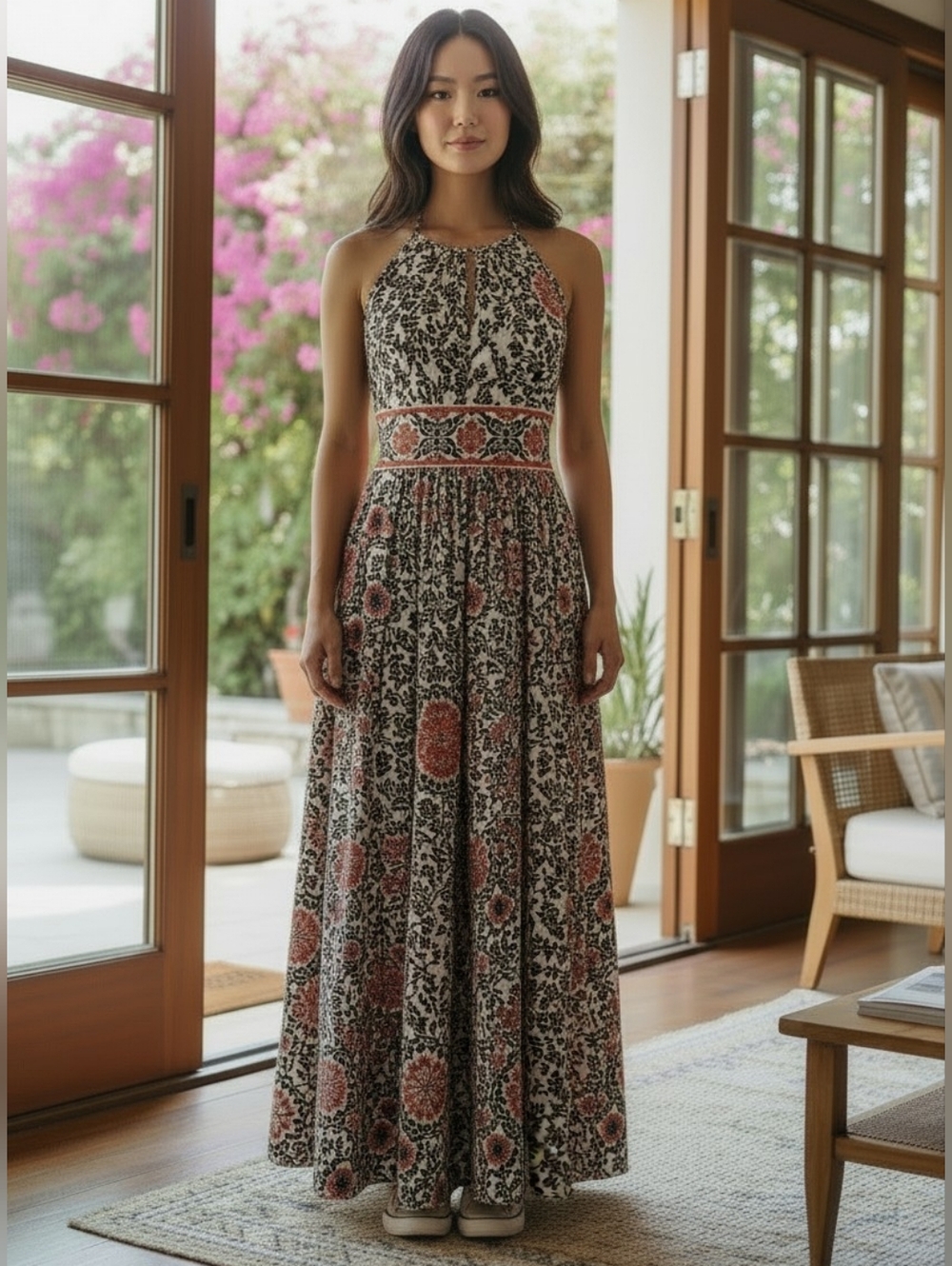 London Style Black and Red Floral Maxi Dress 4